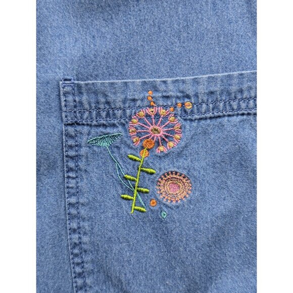 VTG Blair Denim Midi Dress Size M Floral Embroidered 90s Y2K Cottage Boho Blue - Picture 6 of 12